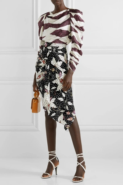 Shop Isabel Marant Roly Draped Printed Silk-blend Skirt In Black