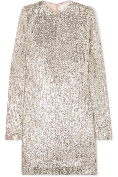 Shop Galvan Sequined Georgette Mini Dress In Platinum