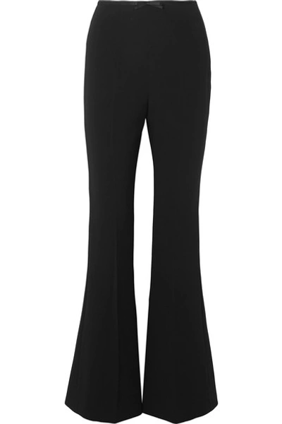Shop Miu Miu Silk Satin-trimmed Cady Flared Pants In Black