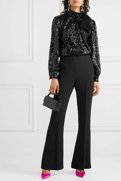 Shop Miu Miu Silk Satin-trimmed Cady Flared Pants In Black