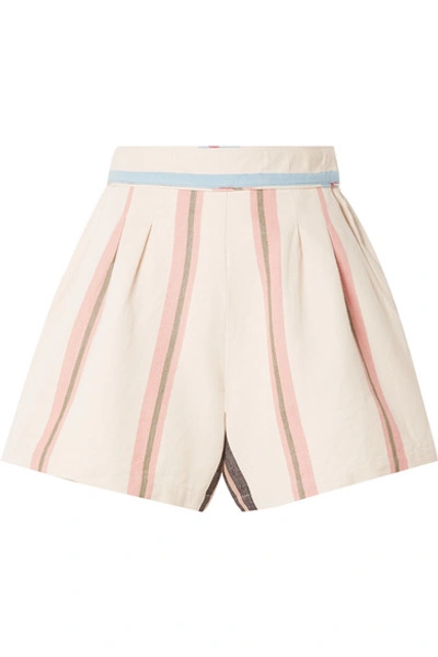 Shop Apiece Apart Maren Striped Cotton-canvas Shorts In Cream
