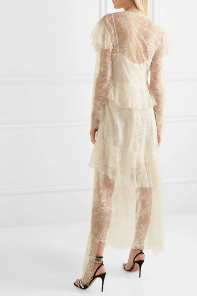 Shop Philosophy Di Lorenzo Serafini Asymmetric Ruffled Lace Midi Dress In Ivory