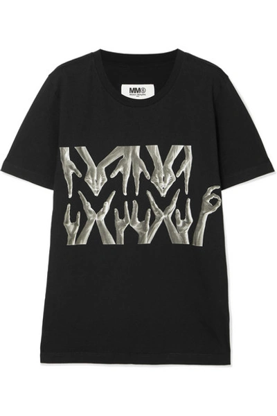 Shop Mm6 Maison Margiela Printed Cotton-jersey T-shirt In Black