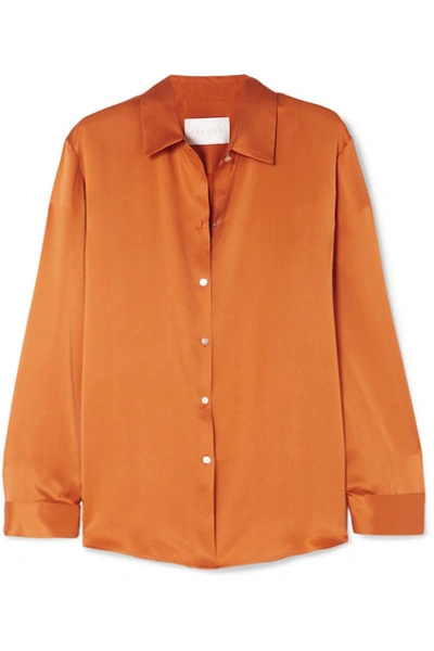 Shop Asceno Washed-silk Pajama Shirt In Orange