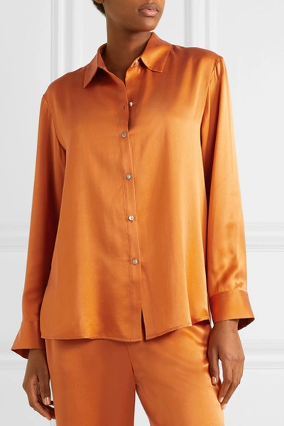 Shop Asceno Washed-silk Pajama Shirt In Orange