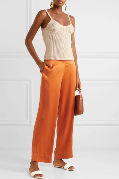 Shop Asceno Washed-silk Pajama Pants In Orange