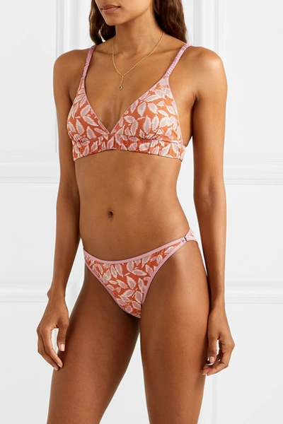 Shop Love Stories Satin-trimmed Printed Stretch-jersey Soft-cup Triangle Bra In Papaya