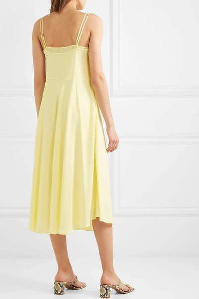 Shop Vince Crepe De Chine Midi Dress In Yellow