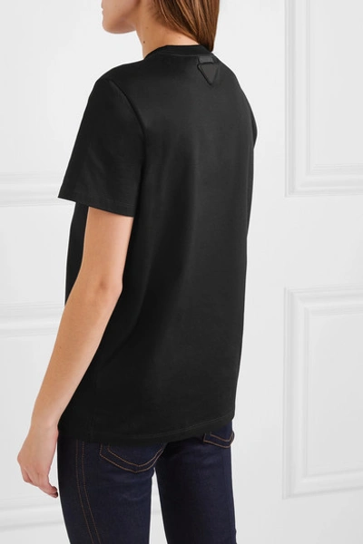 Shop Prada Printed Cotton-jersey T-shirt In Black