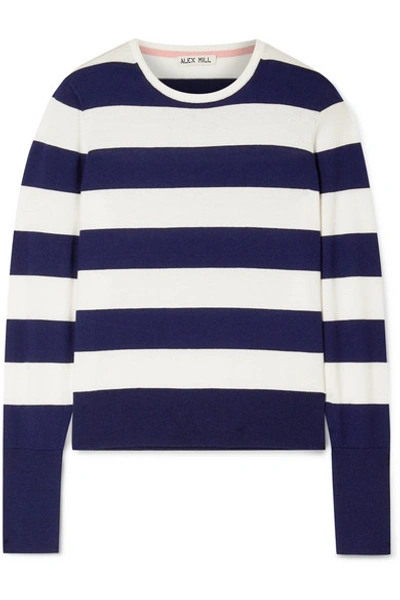 Shop Alex Mill Striped Cotton-blend Sweater In Navy