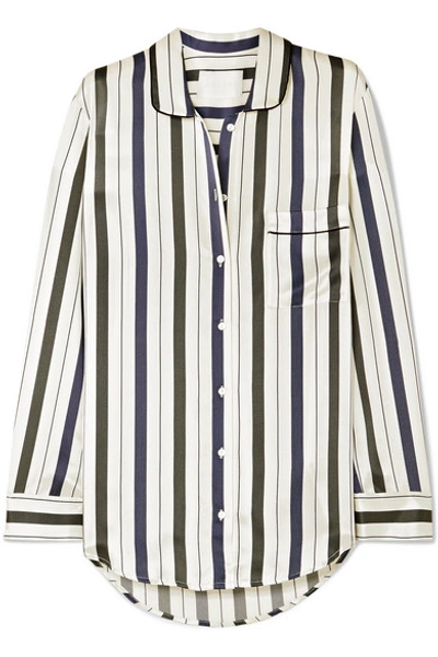 Shop Asceno Striped Silk-satin Pajama Shirt In Ecru