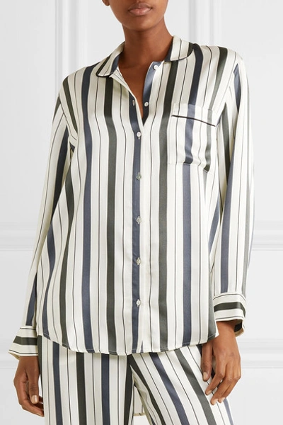 Shop Asceno Striped Silk-satin Pajama Shirt In Ecru