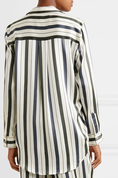 Shop Asceno Striped Silk-satin Pajama Shirt In Ecru