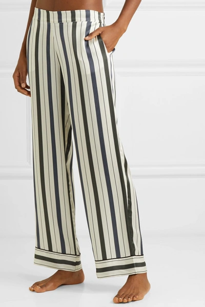 Shop Asceno Striped Silk-satin Pajama Pants In Ecru