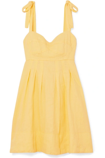 Shop Honorine Jill Pleated Linen Mini Dress In Yellow