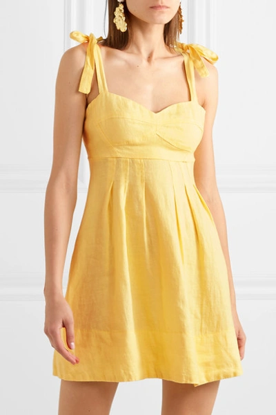 Shop Honorine Jill Pleated Linen Mini Dress In Yellow