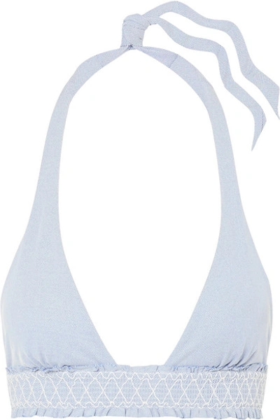 Shop Heidi Klein Cassis Smocked Halterneck Bikini Top In Light Blue