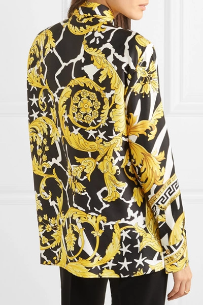 Shop Versace Printed Silk Shirt In Yellow