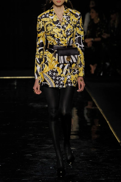 Shop Versace Printed Silk Shirt In Yellow