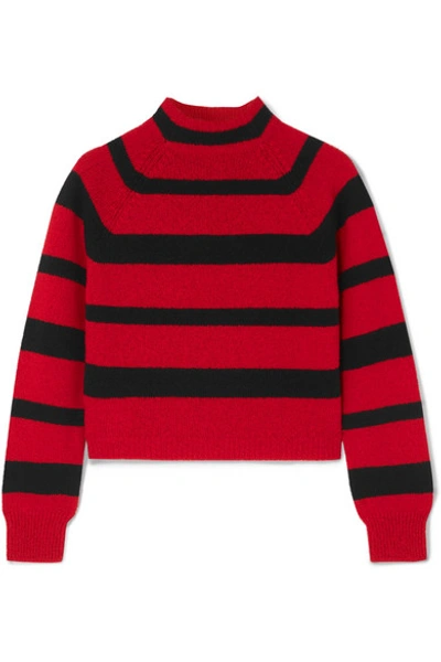 Shop Miu Miu Cropped Striped Cashmere Sweater In Red