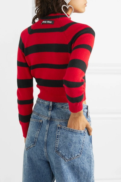 Shop Miu Miu Cropped Striped Cashmere Sweater In Red