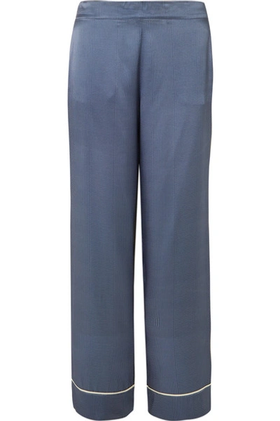 Shop Asceno Printed Silk-satin Pajama Pants In Blue