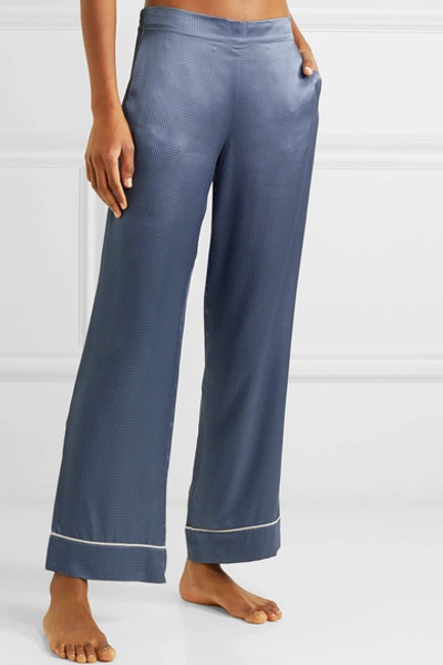 Shop Asceno Printed Silk-satin Pajama Pants In Blue