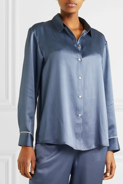 Shop Asceno Printed Silk-satin Pajama Shirt In Blue