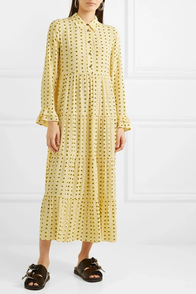 Ganni Floral-print Crepe Maxi Dress In Yellow | ModeSens
