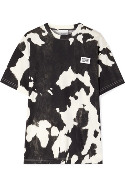 Shop Burberry Appliquéd Printed Cotton-jersey T-shirt In Black