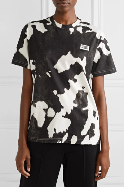 Shop Burberry Appliquéd Printed Cotton-jersey T-shirt In Black