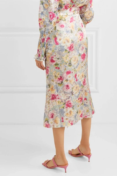 Shop Art Dealer Rosie Belted Faux Pearl-embellished Floral-print Satin Midi Skirt In Pink