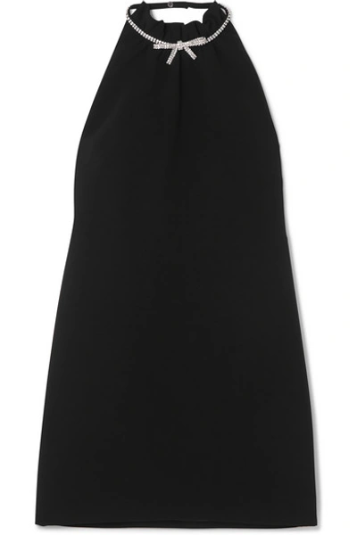 Shop Miu Miu Crystal-embellished Cady Halterneck Mini Dress In Black