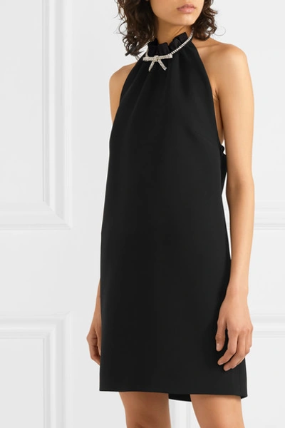 Shop Miu Miu Crystal-embellished Cady Halterneck Mini Dress In Black