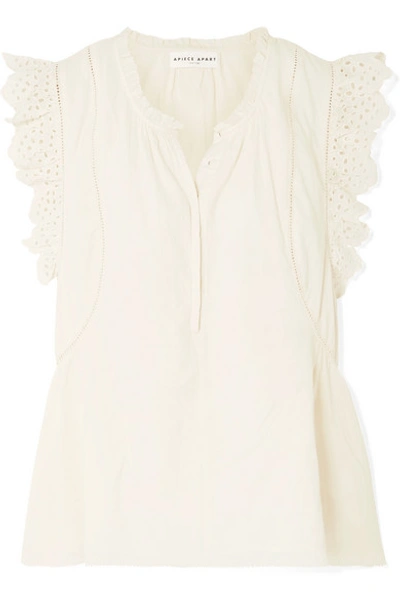 Shop Apiece Apart Maria Del Mar Broderie Anglaise-trimmed Cotton-voile Top In Cream