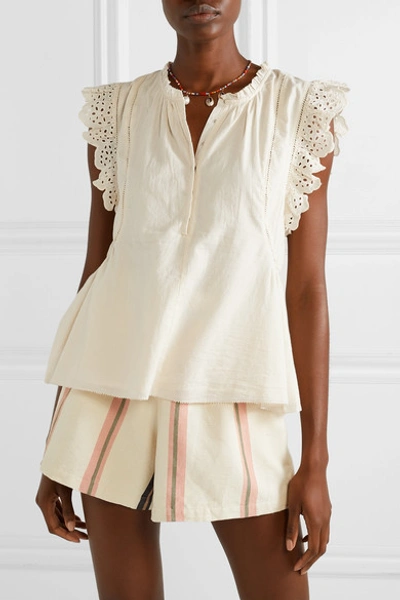 Shop Apiece Apart Maria Del Mar Broderie Anglaise-trimmed Cotton-voile Top In Cream
