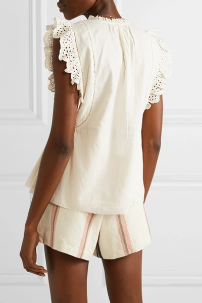 Shop Apiece Apart Maria Del Mar Broderie Anglaise-trimmed Cotton-voile Top In Cream