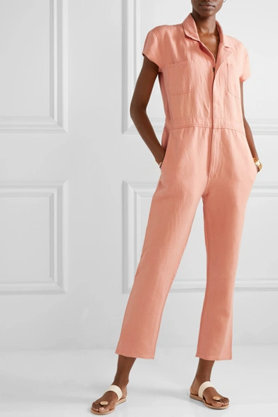 Shop Apiece Apart Azore Cotton And Linen-blend Twill Jumpsuit In Peach