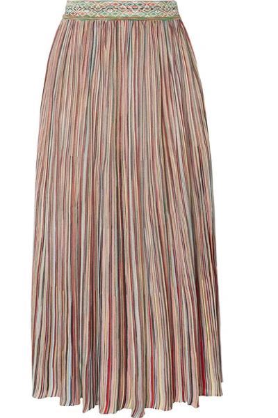 Shop Missoni Pleated Crochet-knit Midi Skirt In Pink