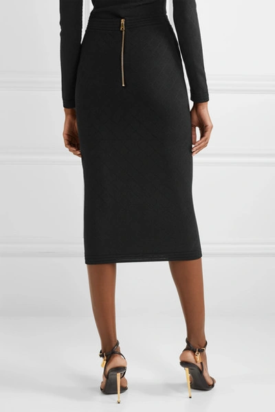 Shop Balmain Button-embellished Jacquard-knit Midi Skirt In Black