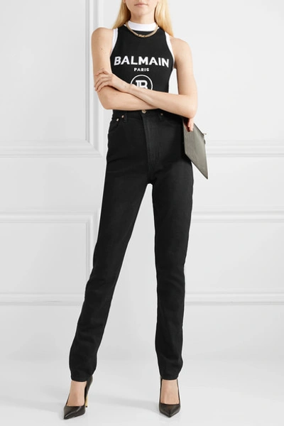 Shop Balmain Intarsia Stretch-knit Bodysuit In Black