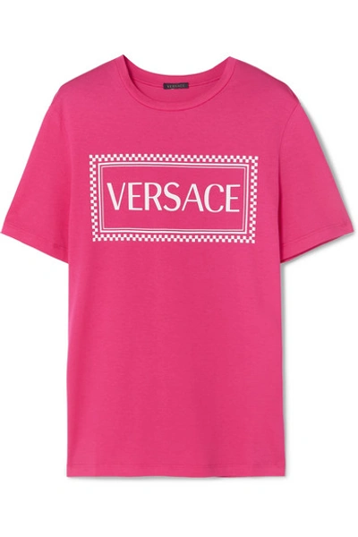 Shop Versace Printed Cotton-jersey T-shirt In Pink