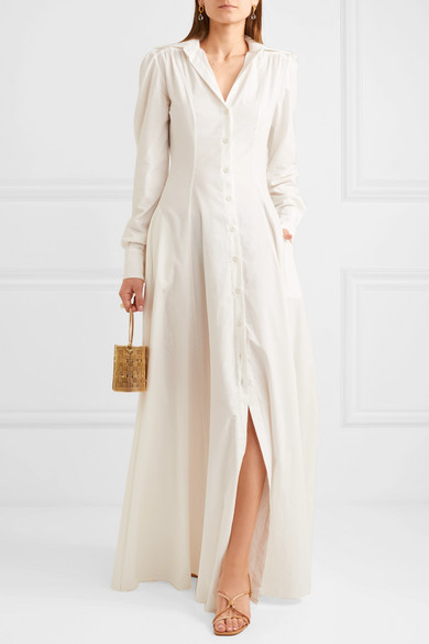 Evi Grintela Jasmine Pleated Cotton-Corduroy Maxi Dress In White | ModeSens