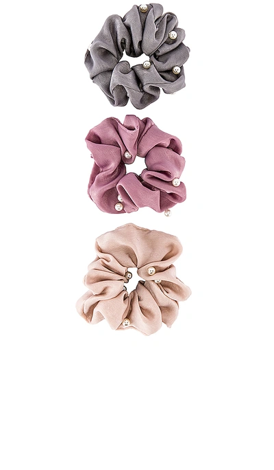 Shop 8 Other Reasons Pearl Scrunchie Set In Beige  Pink & Grey