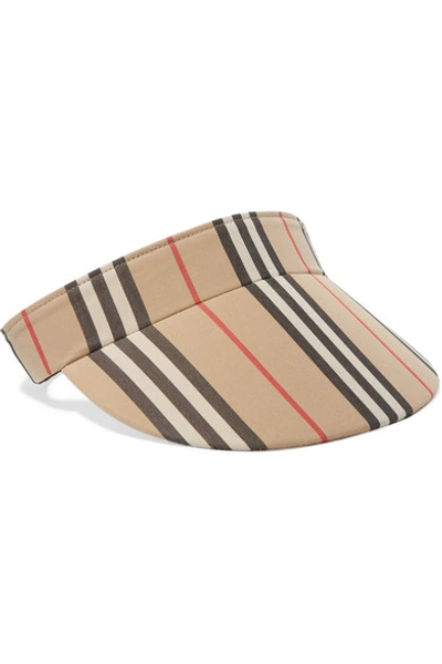 Shop Burberry Striped Cotton-canvas Visor In Beige