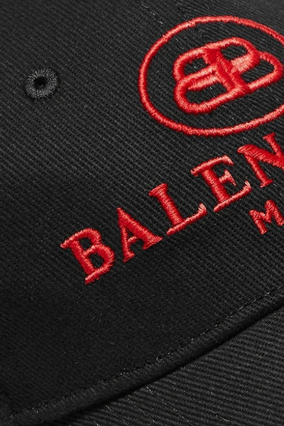 Shop Balenciaga Embroidered Cotton-twill Baseball Cap In Black