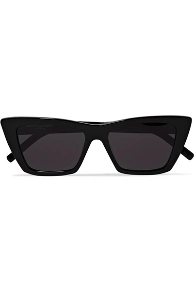 Shop Saint Laurent Mica Cat-eye Acetate Sunglasses In Black