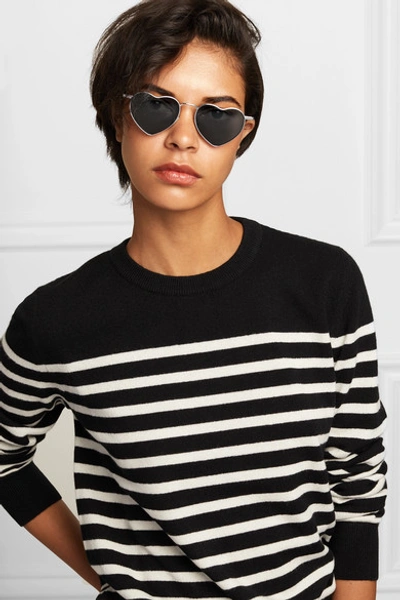 Shop Saint Laurent Loulou Heart-shaped Silver-tone Sunglasses In Black