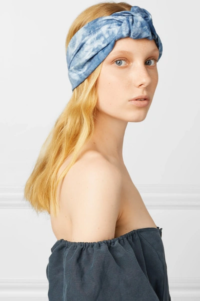 Shop Jennifer Behr Marin Knotted Tie-dyed Silk-satin Headband In Indigo