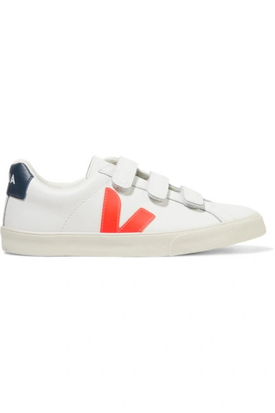 Shop Veja Net Sustain 3-lock Logo Rubber-trimmed Leather Sneakers In White